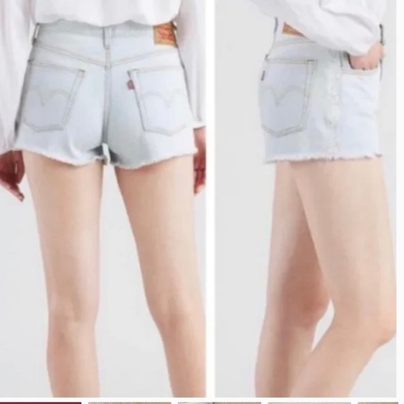 Levi’s Light Wash Denim Blue Jean Shorts Flower Embroidery 29 Frayed Hem Cut Off - Picture 1 of 9